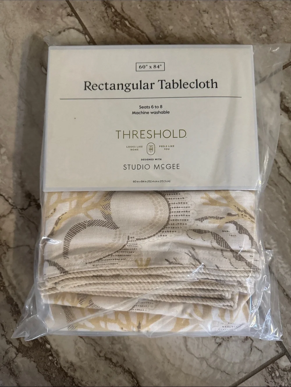 Threshold Botanical Rectangular Tablecloth in Beige, Gold, Taupe 84 x 60 Beach,